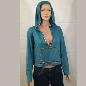 Mantra by Tara Reid Turquoise Studded Crop Hoodie